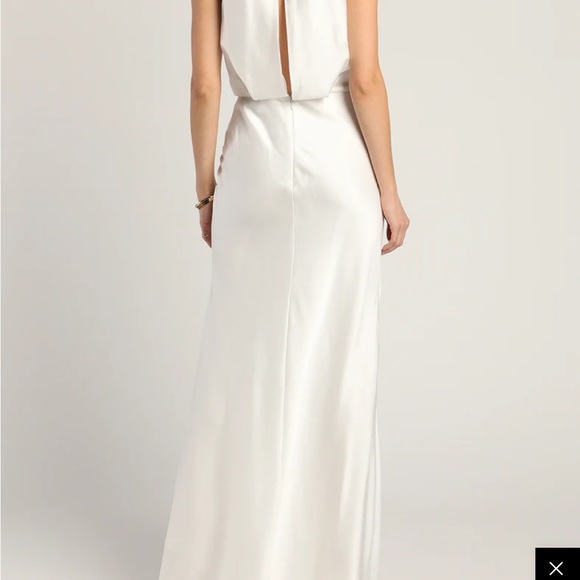 At the Halter White Satin Halter Neck Twist-Front Maxi Dress - Picture 3 of 4